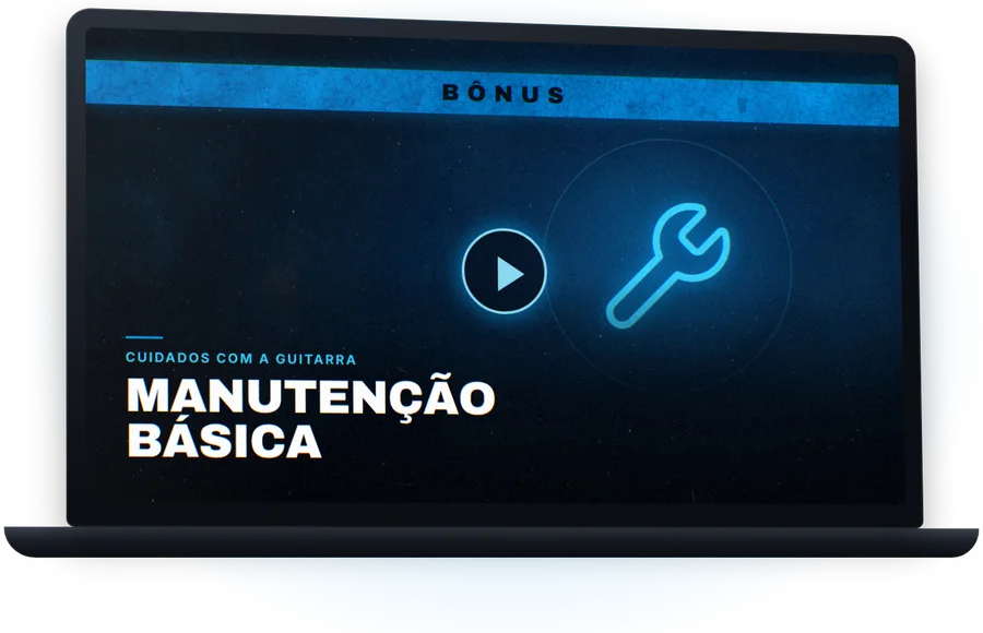 Aula do bônus Manutenção Básica de Guitarras aberta num notebook