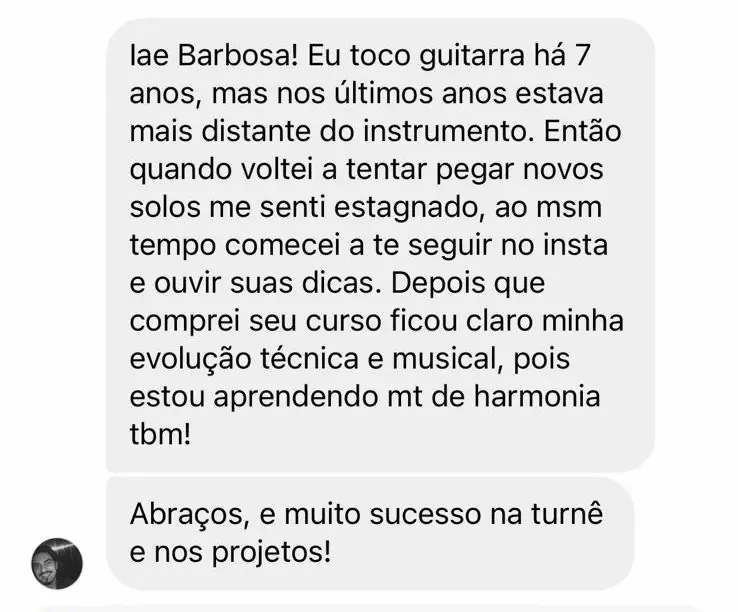 Mensagem real de aluno de Marcelo Barbosa sobre o curso