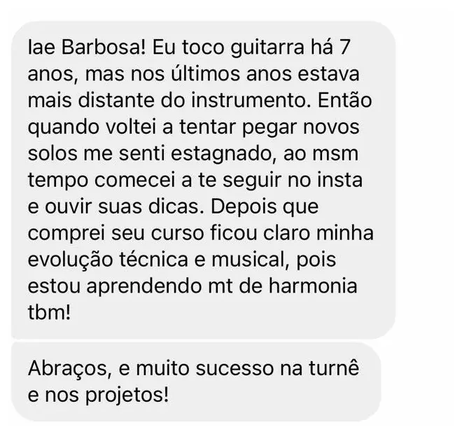 Mensagem real de aluno: depois que comprou o curso, está aprendendo muito de harmonia